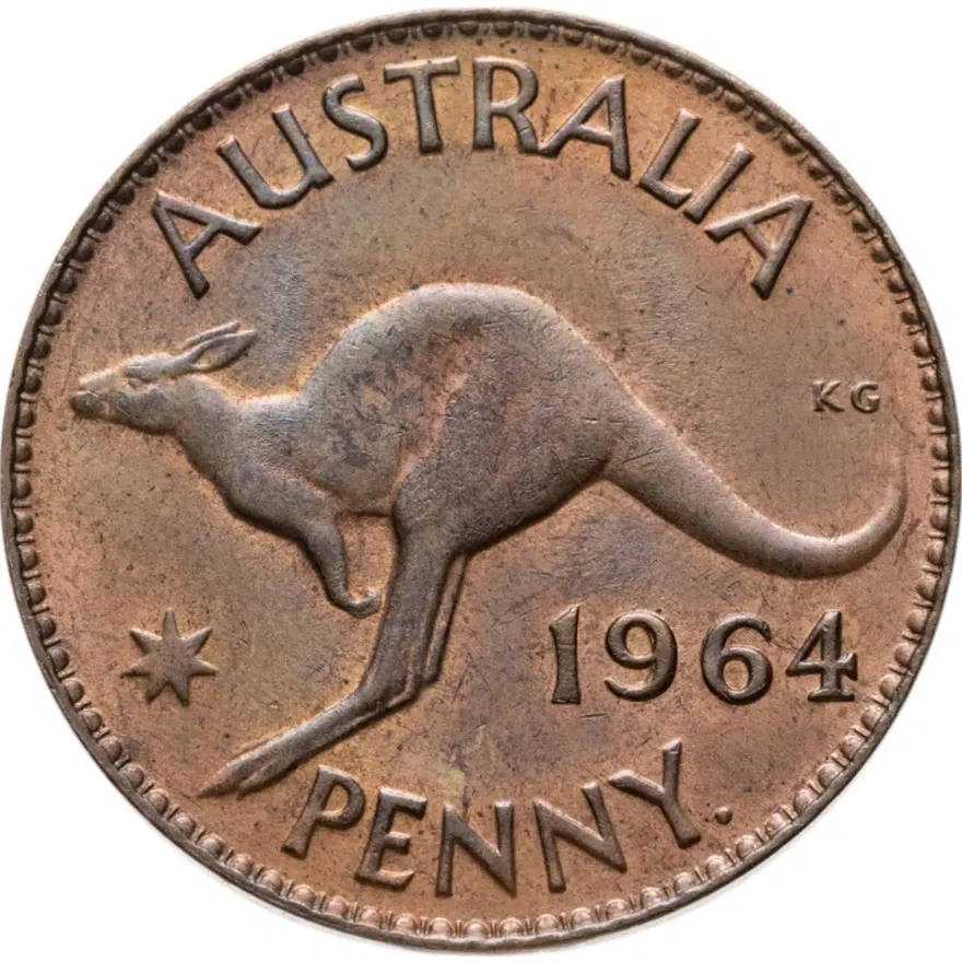 Австралия 1 пенни (penny) 1964 с точкой Елизавета II, реверс