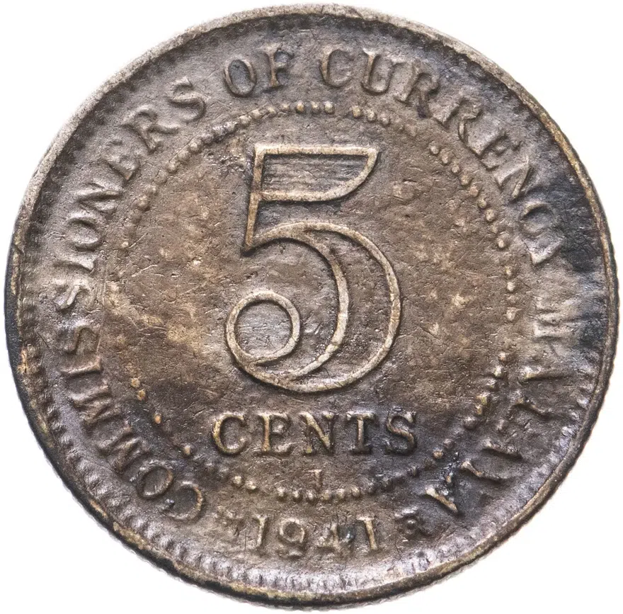 Малайя 5 центов (cents) 1941 I  знак монетного двора "I" - Калькута, реверс