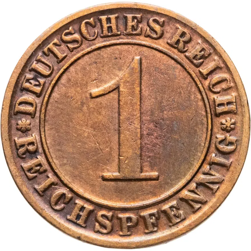 Германия 1 рейхспфенниг (reichspfennig) 1934 J  знак монетного двора "J" — Гамбург