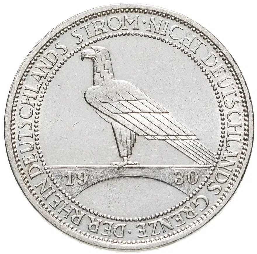 Германия 3 рейхсмарки (reichsmark) 1930 A Освобождение Рейнской области (Рейнланда) знак монетного двора "A" — Берлин