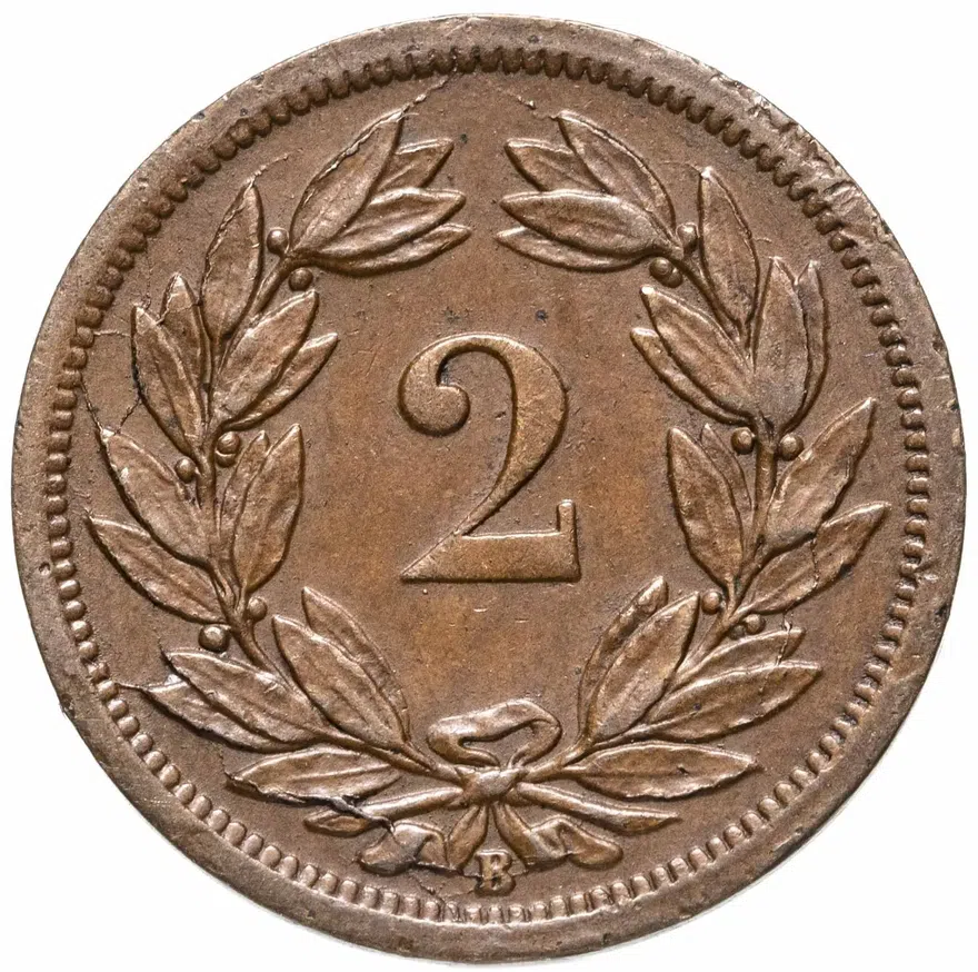 Швейцария 2 раппена (rappen) 1890