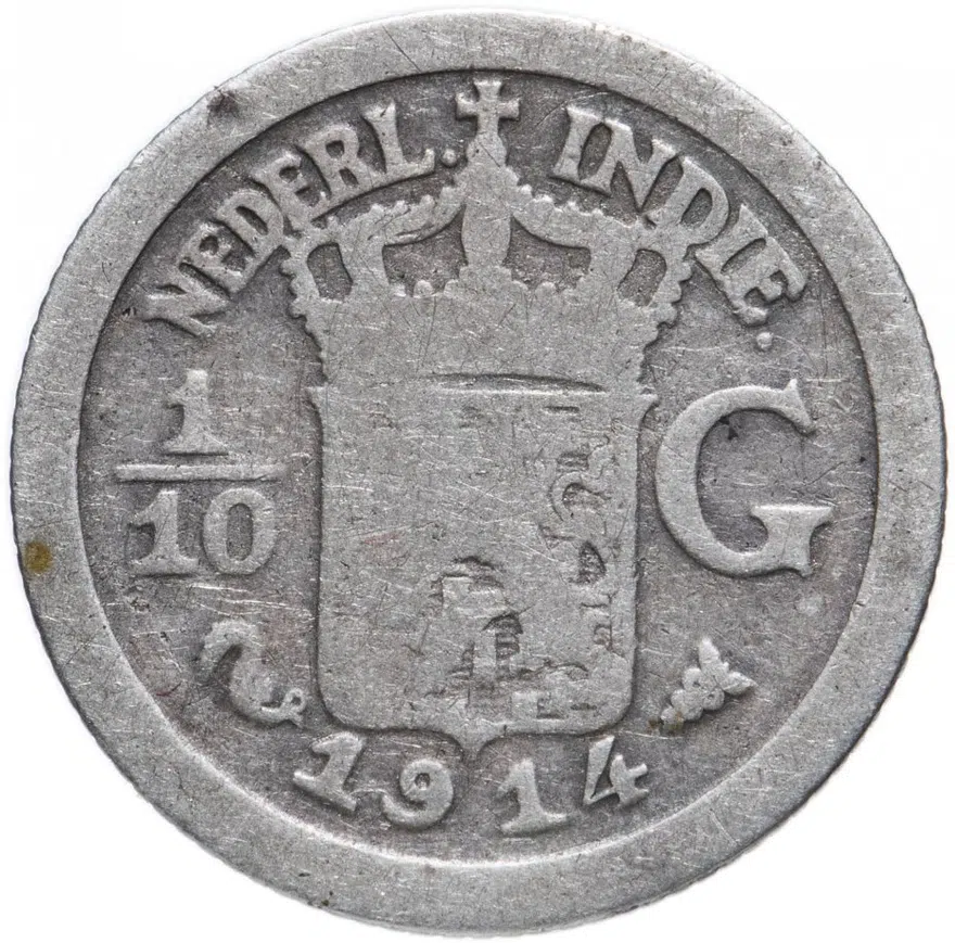 Голландская Ост-Индия 1/10 гульдена (gulden) 1914, аверс