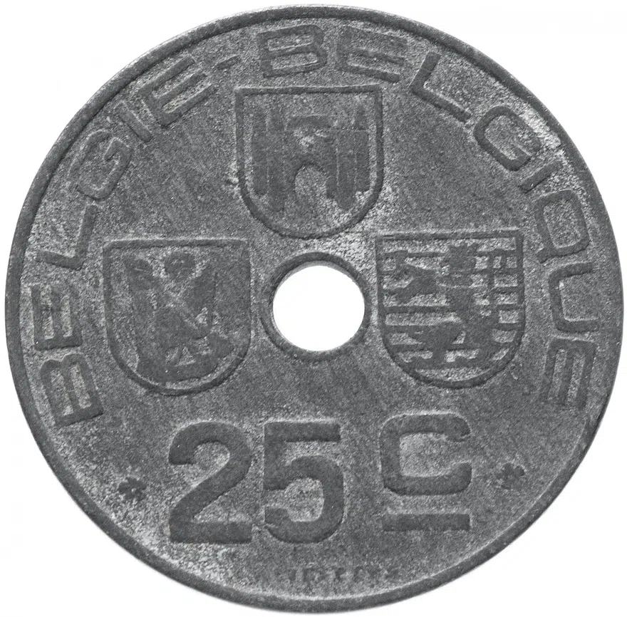 Бельгия 25 сантимов (centimes) 1945, реверс