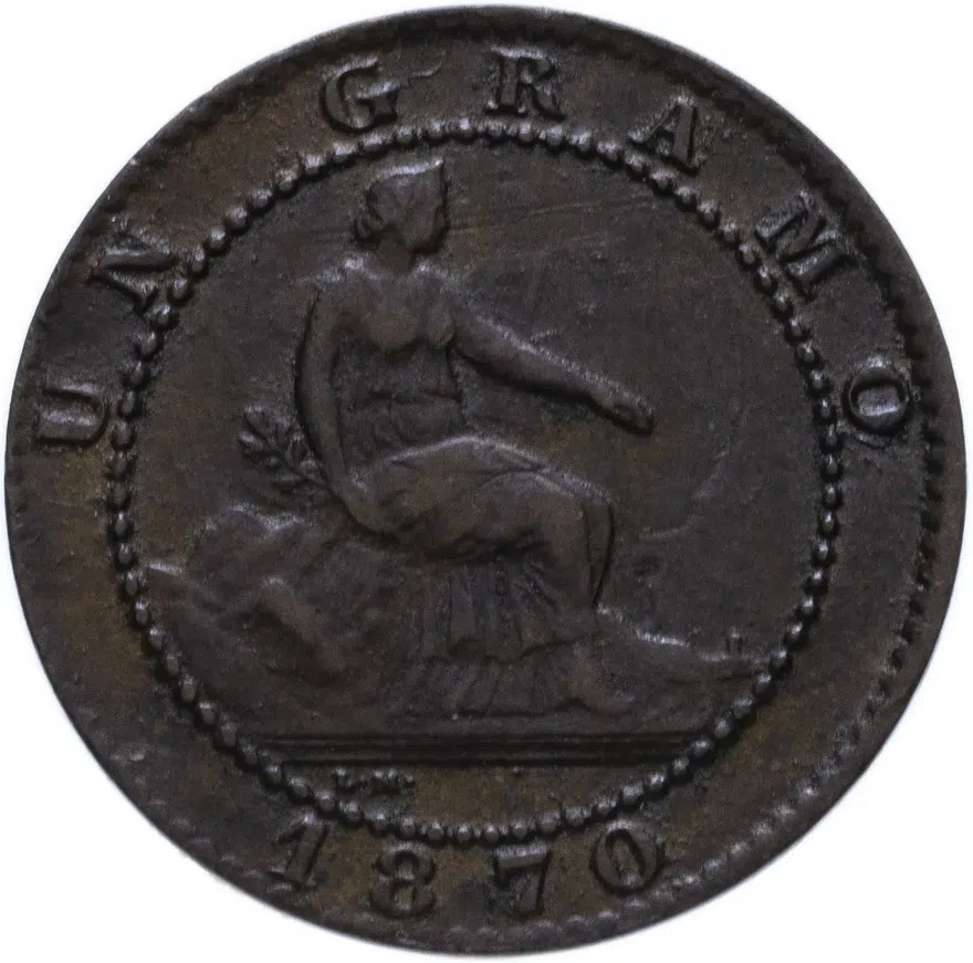 Испания 1 сентимо (centimo) 1870 период междуцарствия