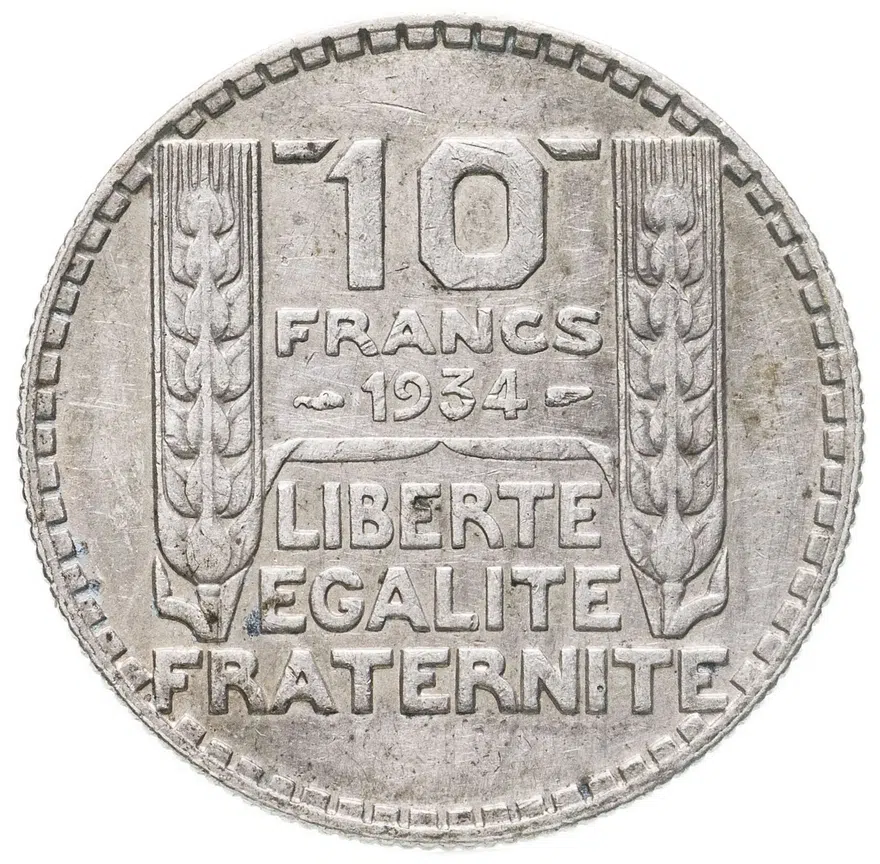 Франция 10 франков (francs) 1934, реверс