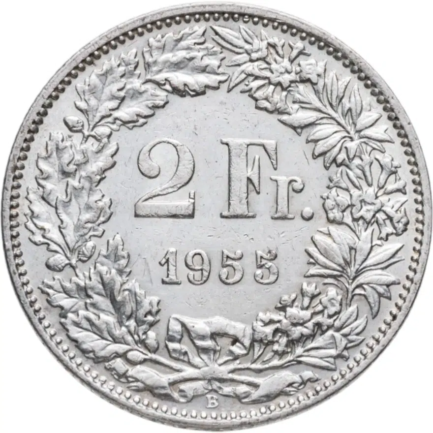 Швейцария 2 франка (francs) 1955