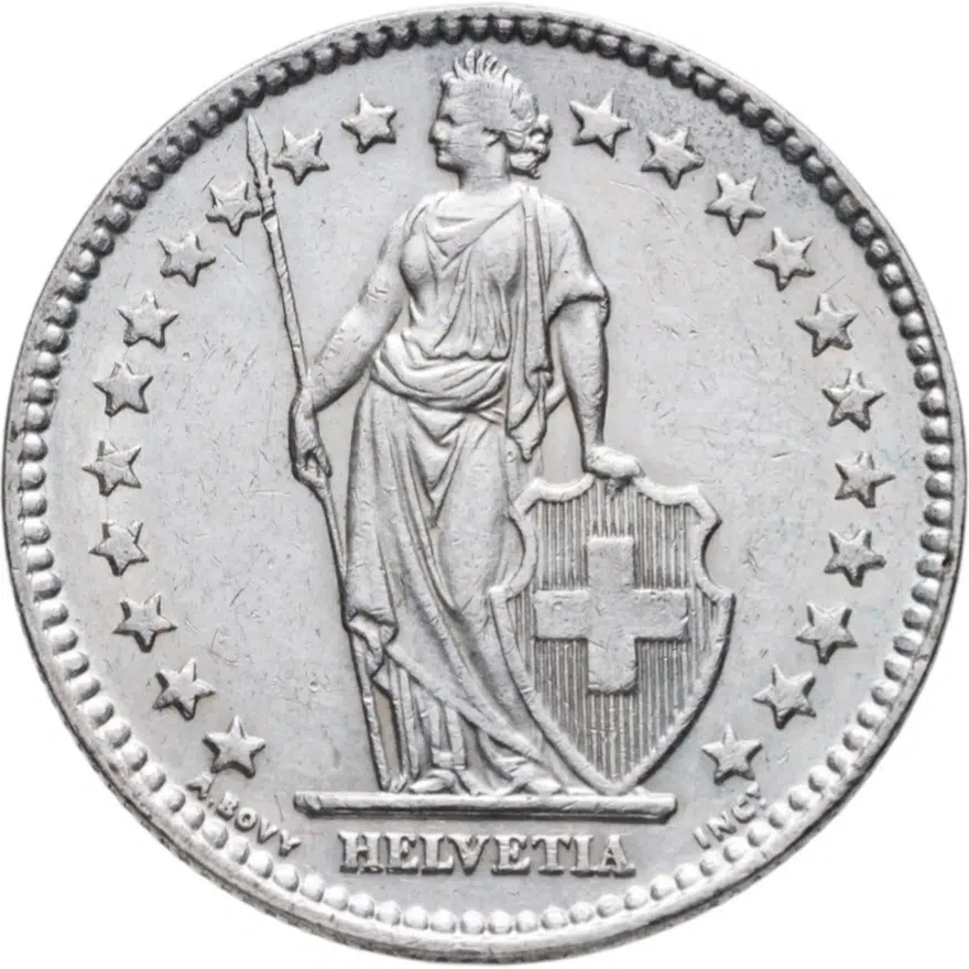 Швейцария 2 франка (francs) 1955, реверс