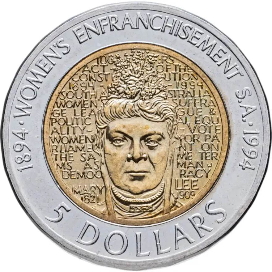 Австралия 5 долларов (dollar) 1994 100 лет избирательному праву женщин, аверс