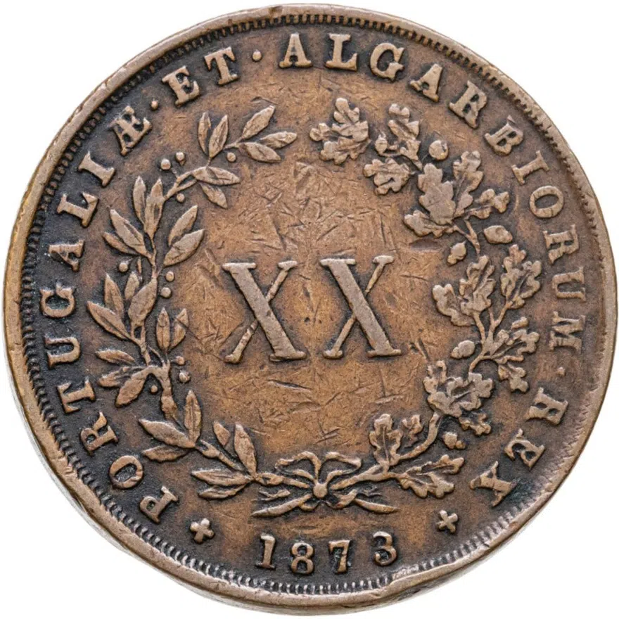 Португалия 20 реалов (рейс, reis) 1873