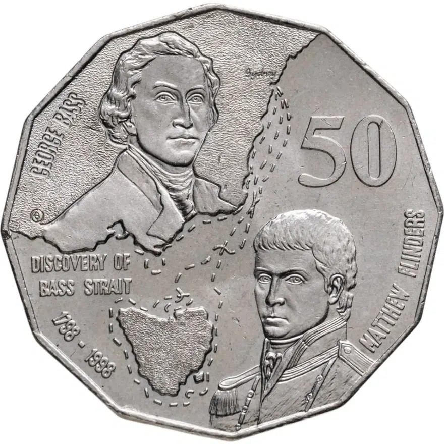 Австралия 50 центов (cents) 1998 "200 лет путешествию Джорджа Басса и Мэтью Флиндерса"