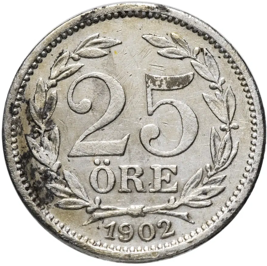 Швеция 25 эре (ore) 1902   большой размер надписей