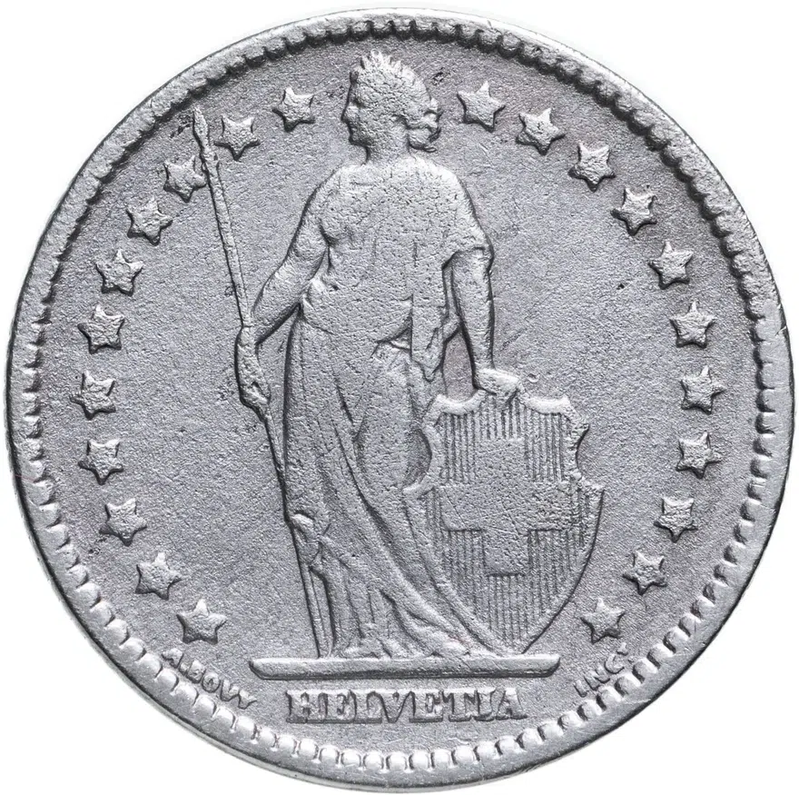 Швейцария 1 франк (franc) 1908, аверс