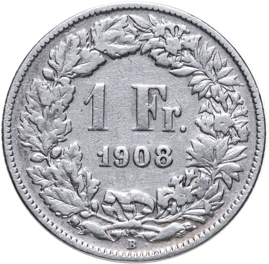 Швейцария 1 франк (franc) 1908, реверс
