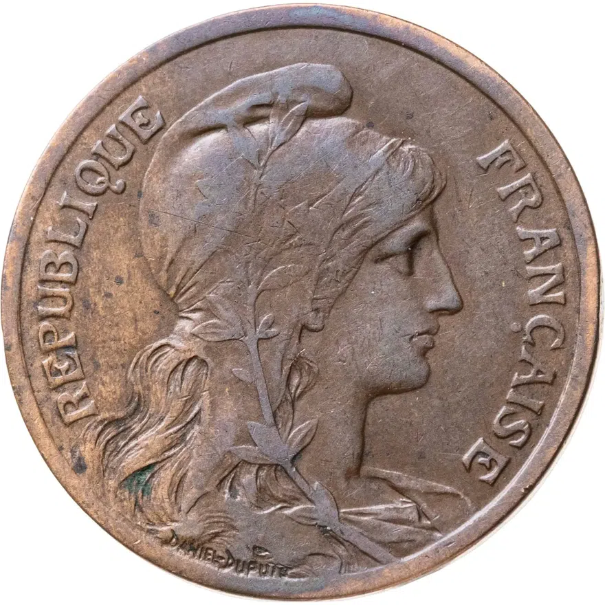 Франция 10 сантимов (centimes) 1916 ★  знак монетного двора: "★" - Мадрид, реверс