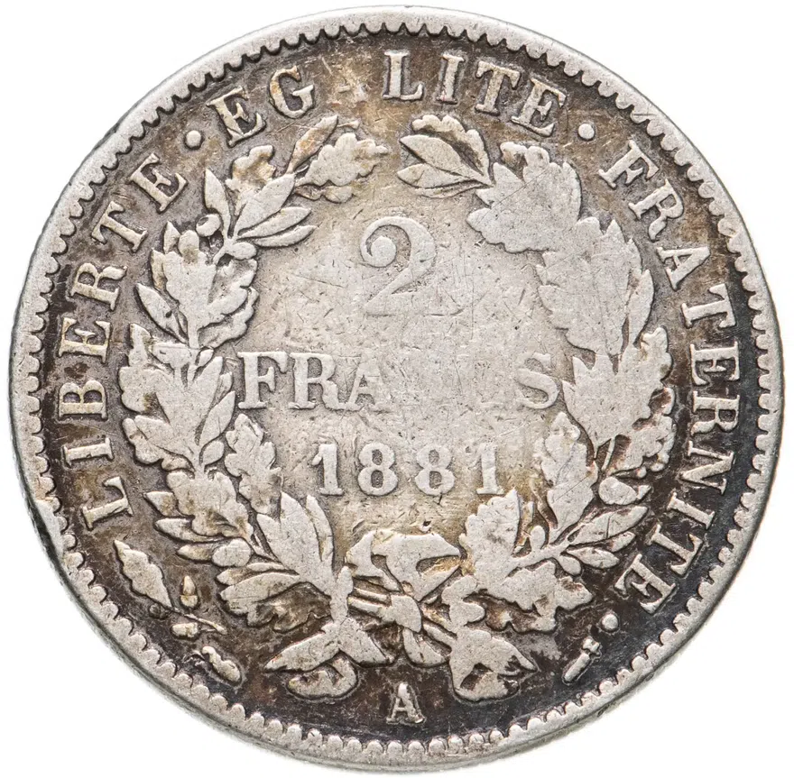 Франция 2 франка (francs) 1881, реверс