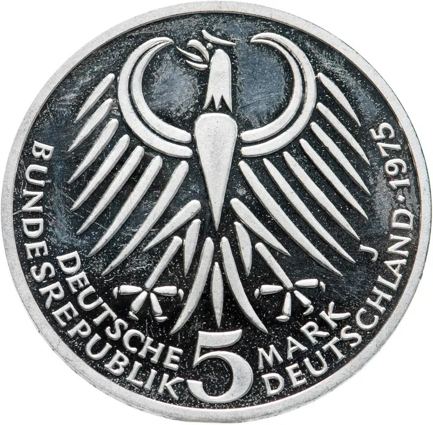 Германия 5 марок 1975   "50 лет со дня смерти Фридриха Эберта", реверс