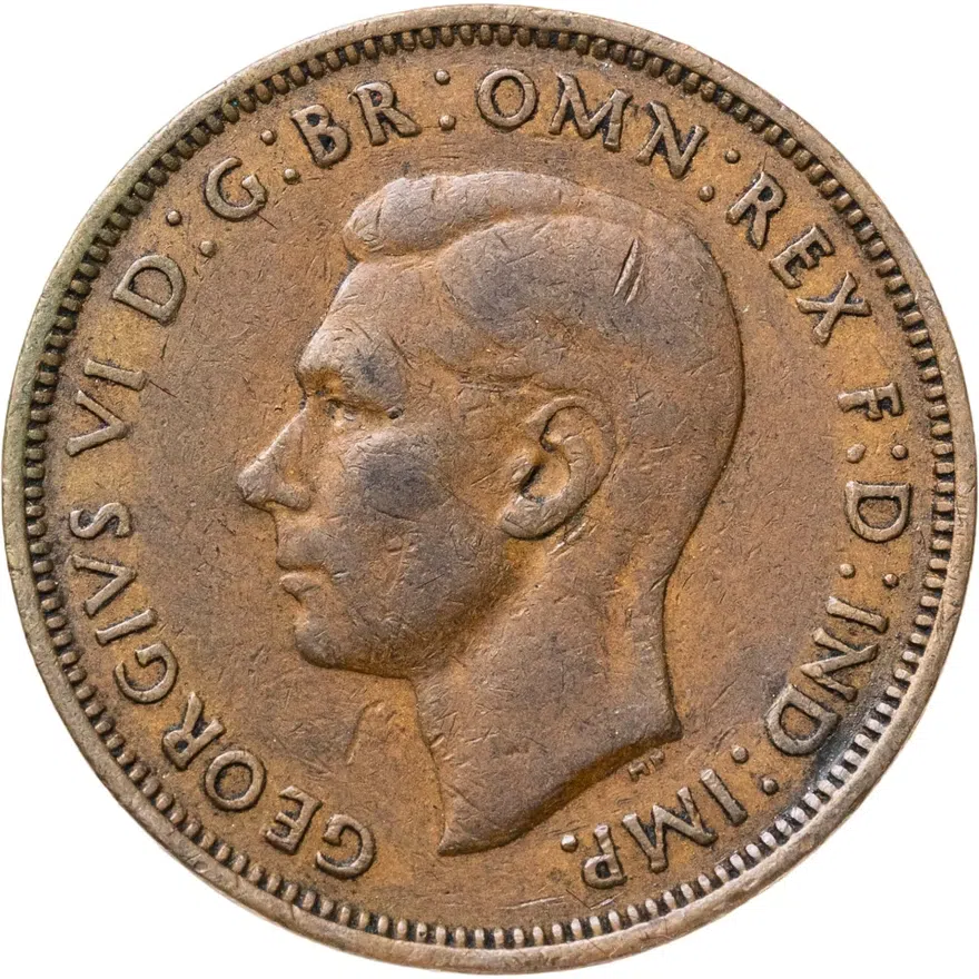 Великобритания 1/2 пенни (penny) 1944, аверс