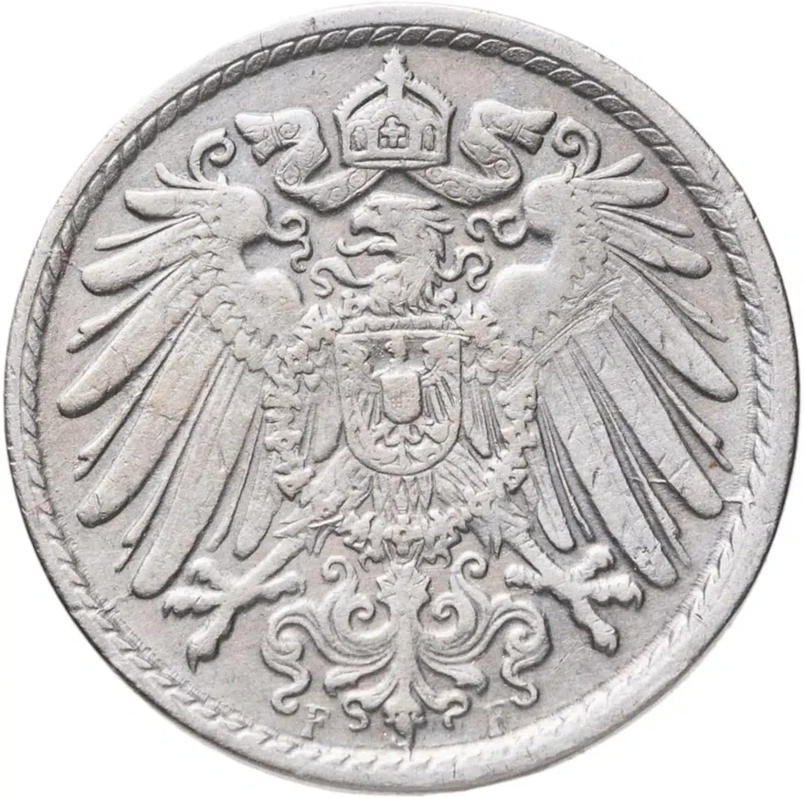 Германия 5 пфеннигов (pfennig) 1914 F  знак монетного двора: "F" - Штутгарт, реверс