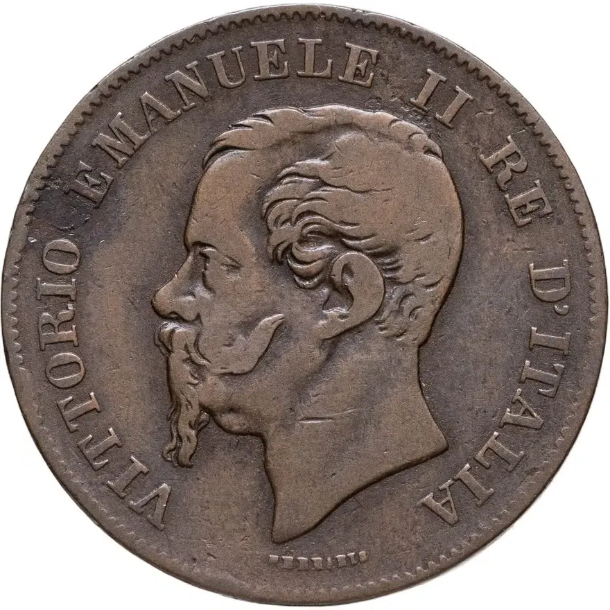 Италия 5 чентезимо (centesimi) 1867 M  знак монетного двора: "M" - Милан, реверс