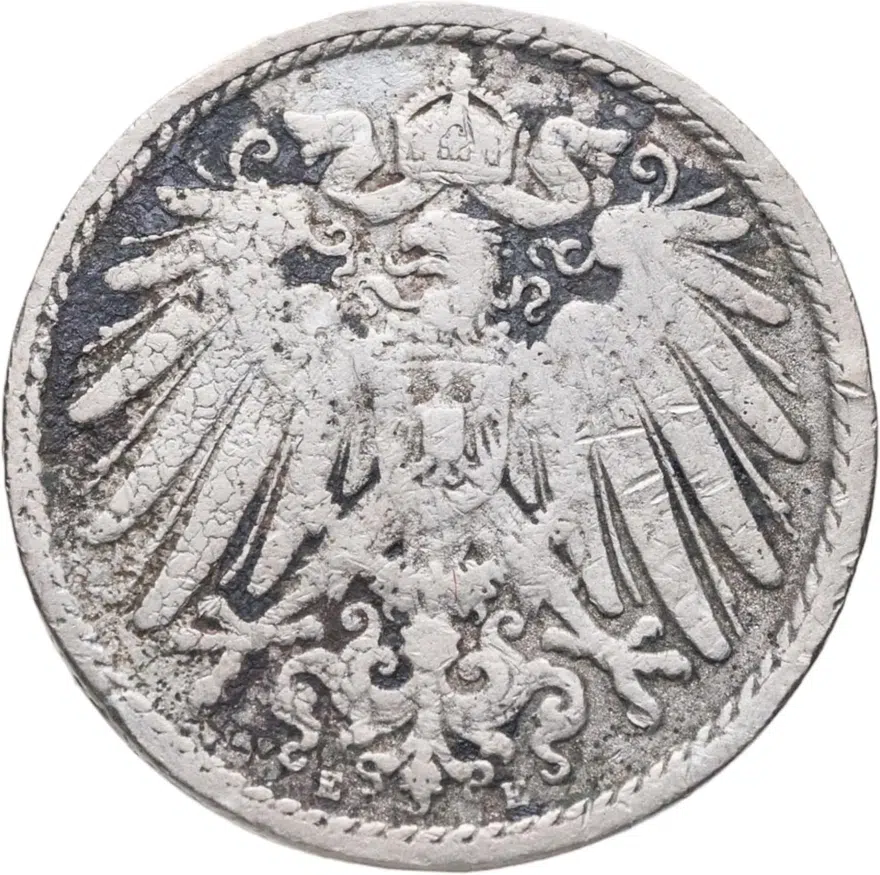 Германия 5 пфеннигов (pfennig) 1900 E  знак монетного двора: "E" - Мульденхюттен, реверс
