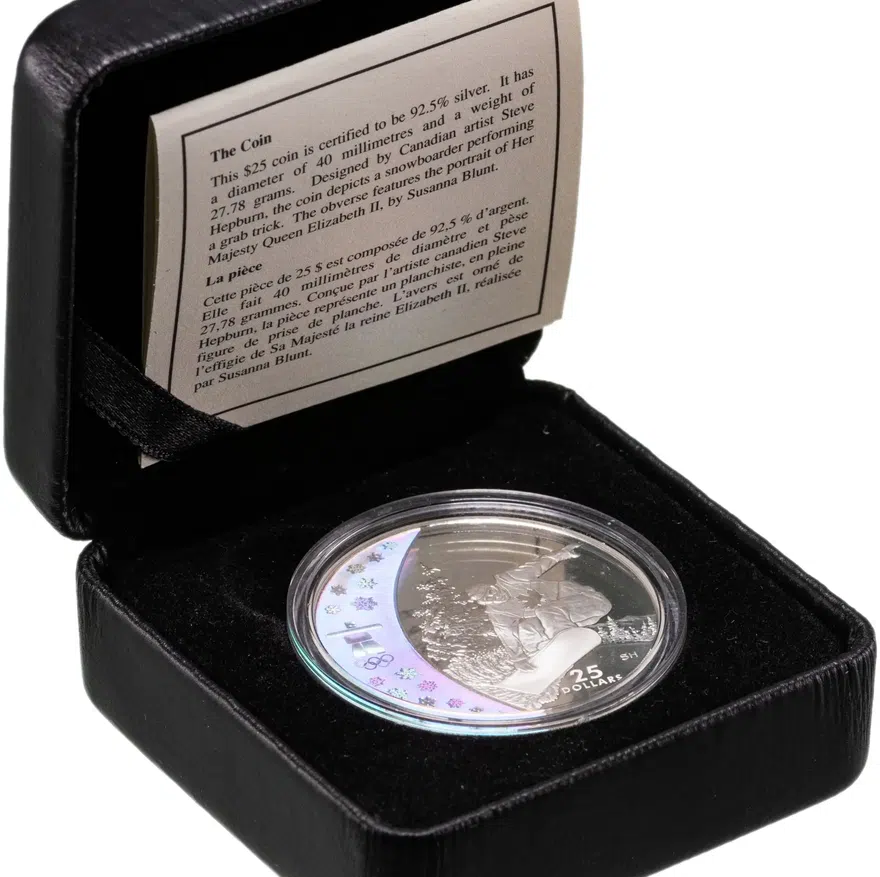 Канада 25 долларов (dollars) 2008  XXI зимние Олимпийские Игры, Ванкувер 2010 - Сноуборд, в футляре с сертификатом, реверс