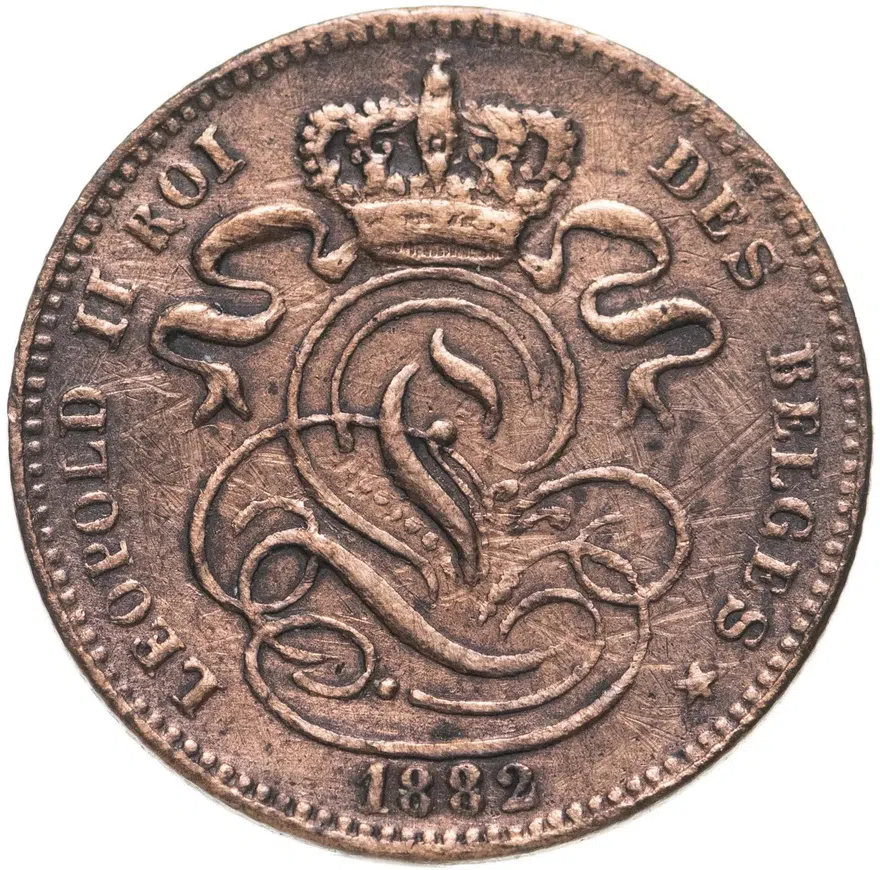 Бельгия 1 сантим (centime) 1882 Надпись на французском - 'DES BELGES', реверс