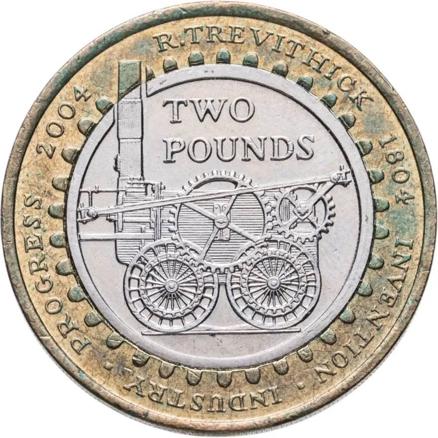 Великобритания 2 фунта (pounds) 2004 "200 лет первому паровозу Ричарда Тревесика", аверс