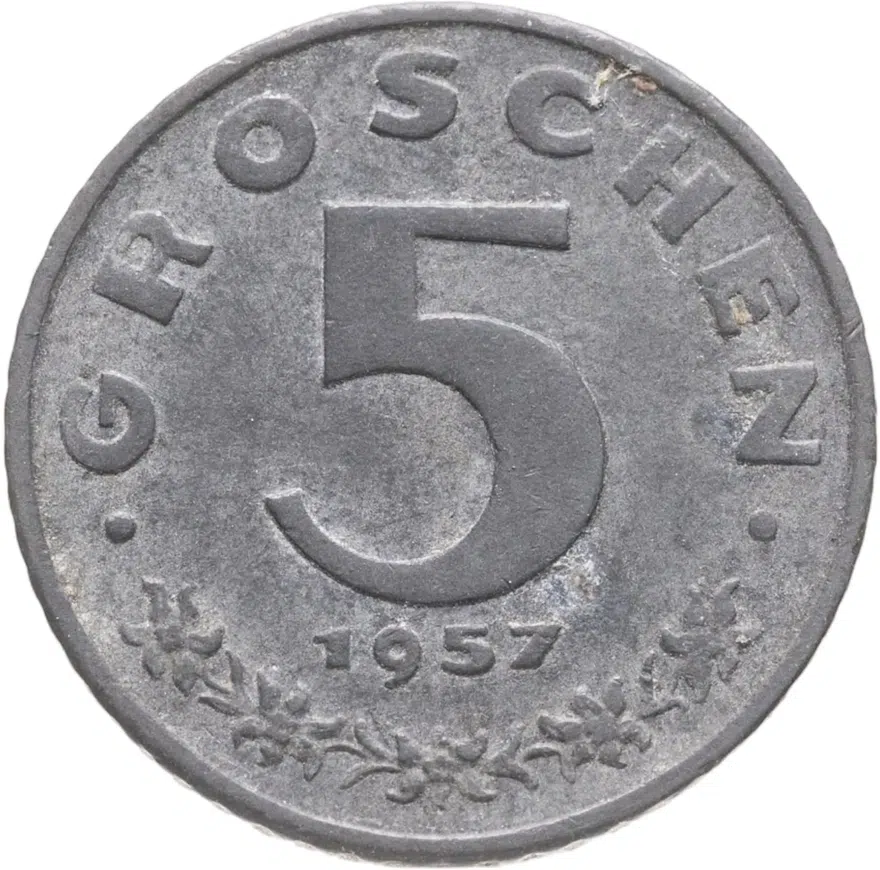 Австрия 5 грошей (groschen) 1957