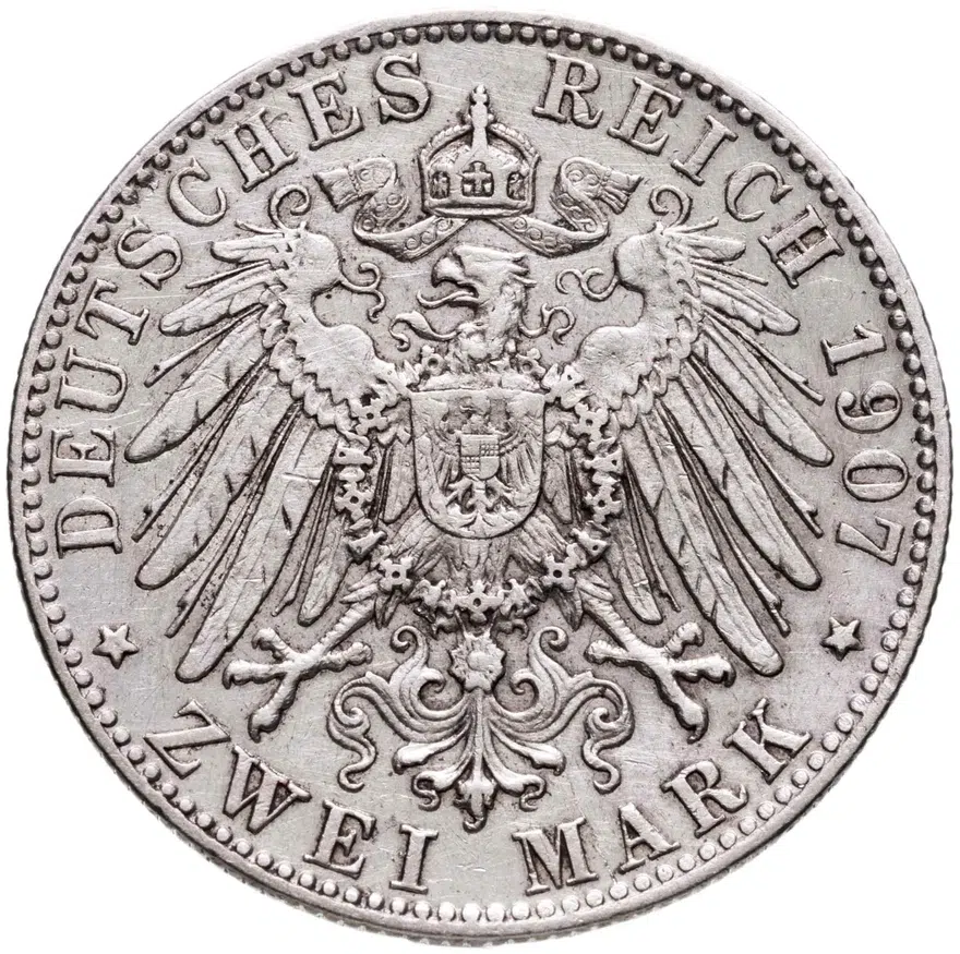 Германия, королевство Бавария. 2 марки 1907, реверс