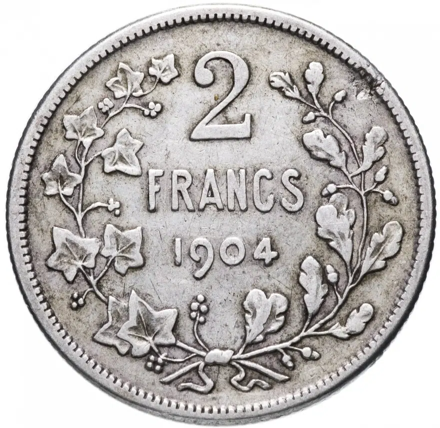 Бельгия 2 франка (francs) 1904 Надпись на французском - 'DES BELGES'