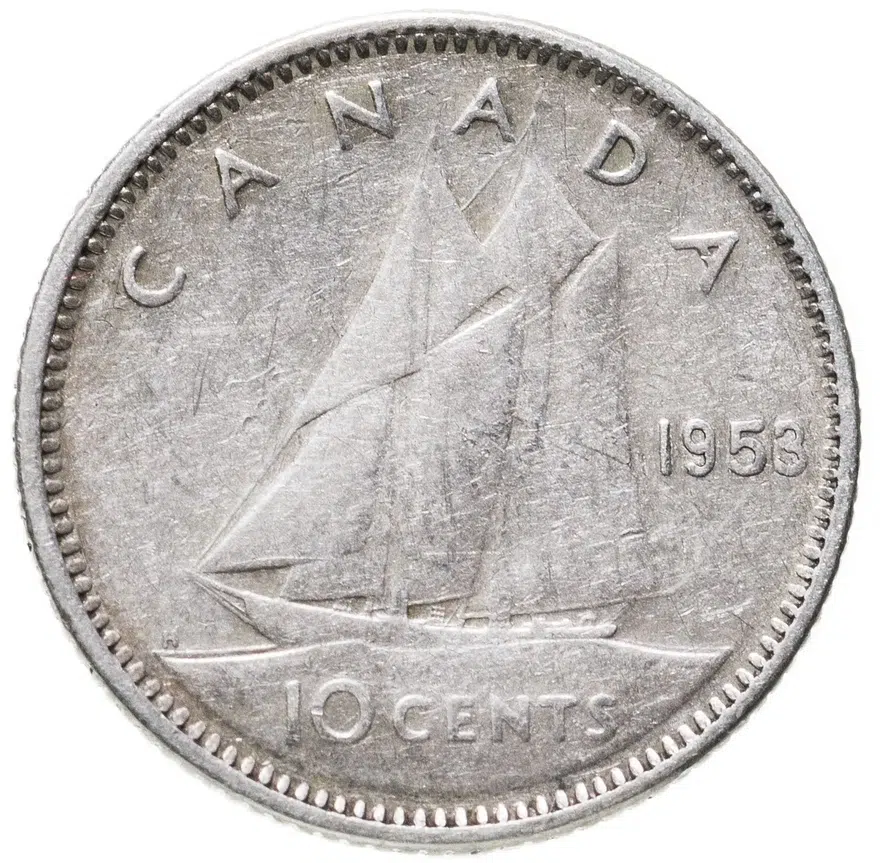 Канада 10 центов (cents) 1953, аверс