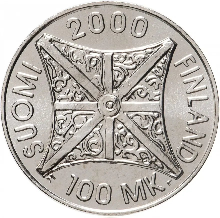 Финляндия 100 марок (markkaa) 2000  Тысячелетие, аверс