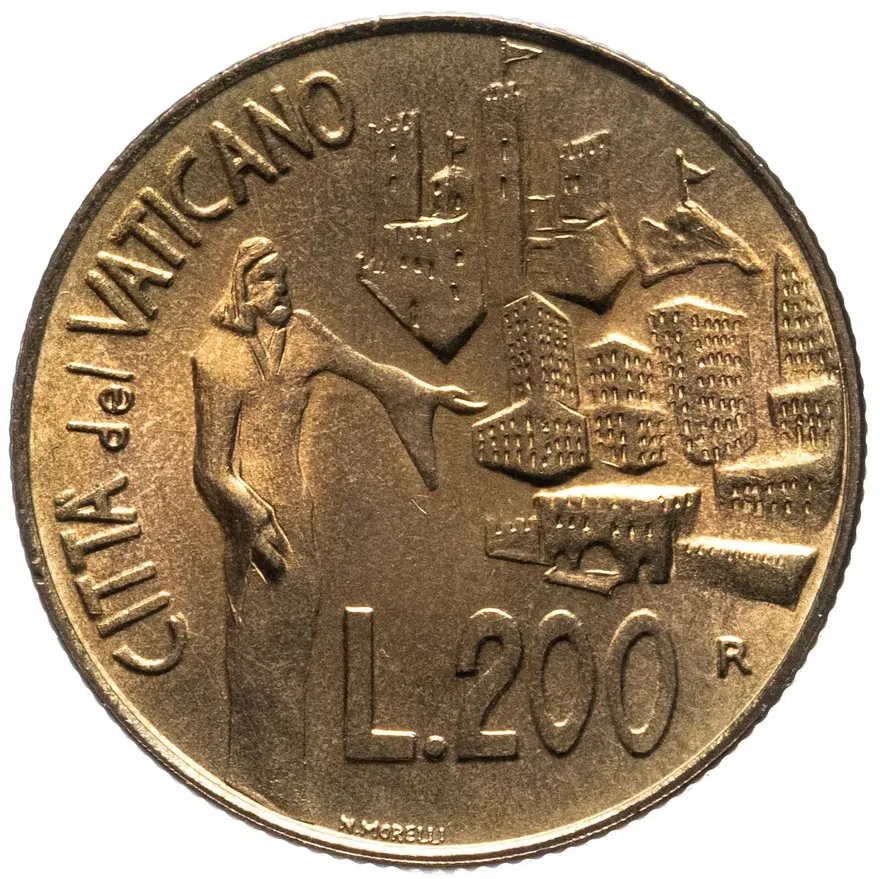 Ватикан 200 лир (lire) 1991, аверс