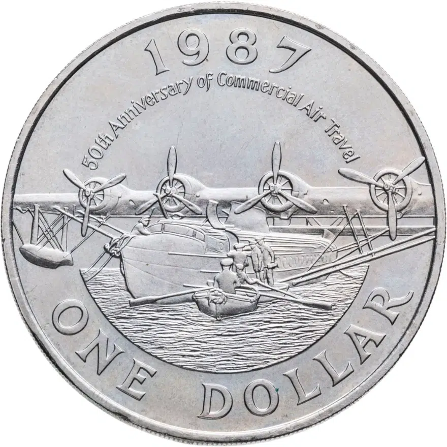 Бермуды 1 доллар (dollar) 1987  50 лет коммерческой авиации