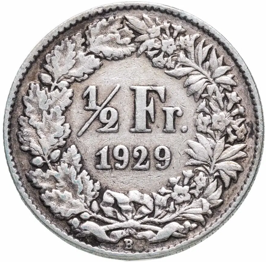 Швейцария 1/2 франка (franc) 1929, аверс