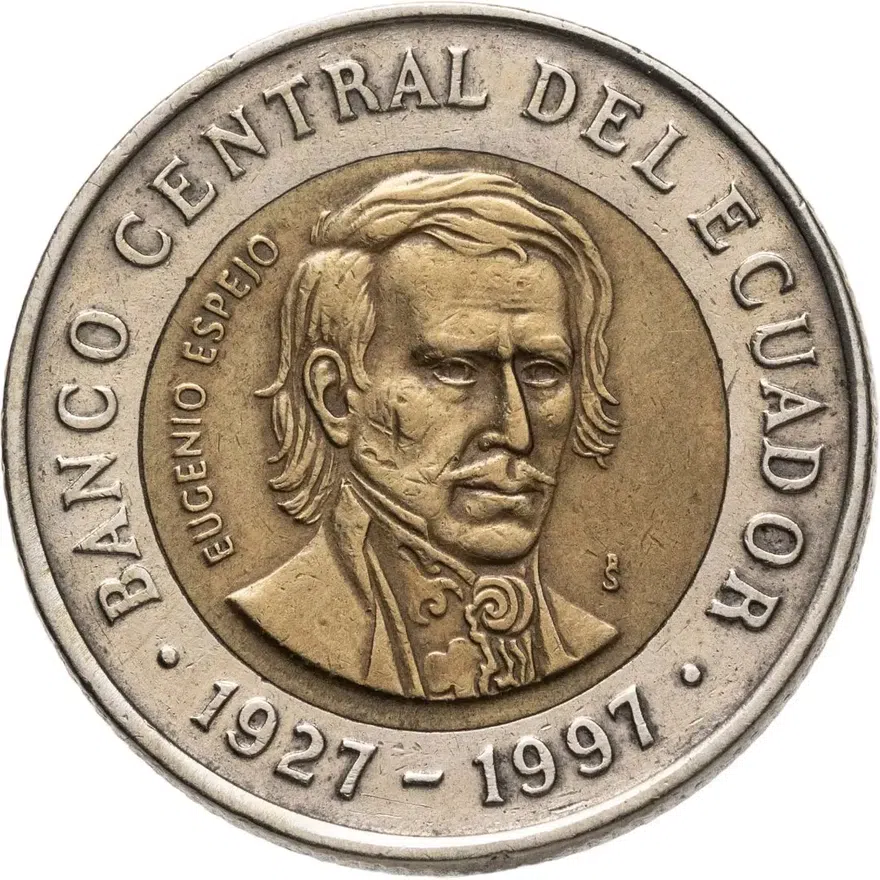 Эквадор 1000 сукре (sucres) 1997  70 лет Центробанку, реверс