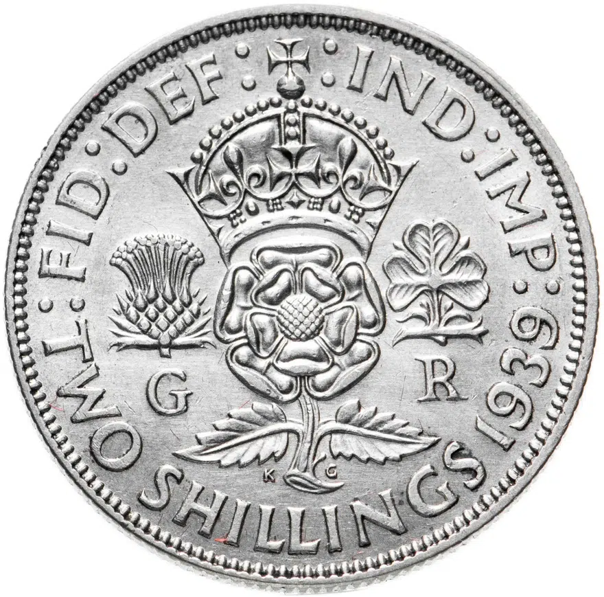 Великобритания 2 шиллинга (флорин, shillings) 1939, аверс