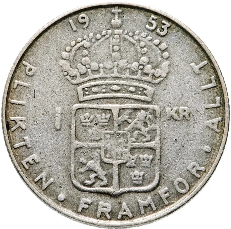 Швеция 1 крона (crown) 1953, аверс