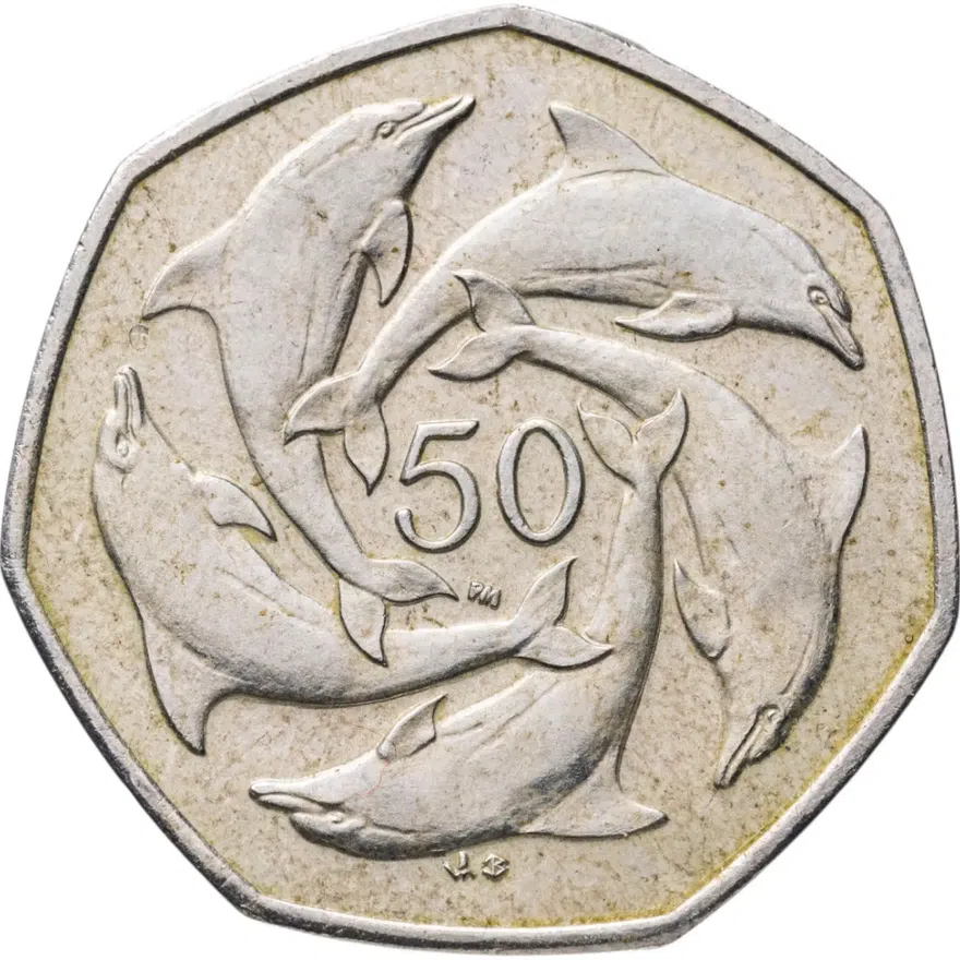 Гибралтар 50 пенсов (pence) 2003 Отметка "AB" на реверсе