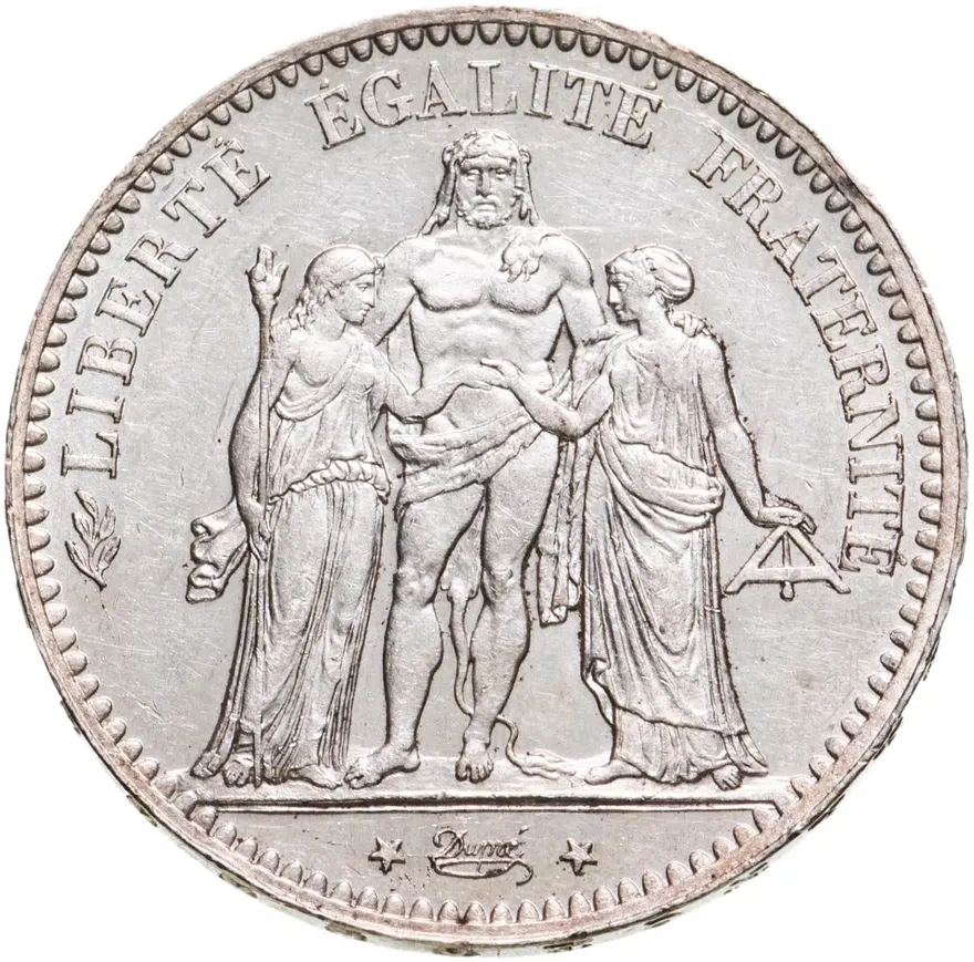 Франция 5 франков (francs) 1875 A Геркулес знак монетного двора: "A" - Париж, аверс