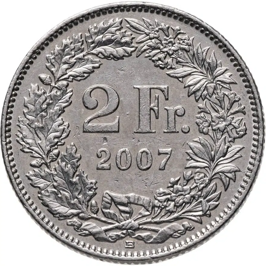 Швейцария 2 франка (francs) 2007, аверс