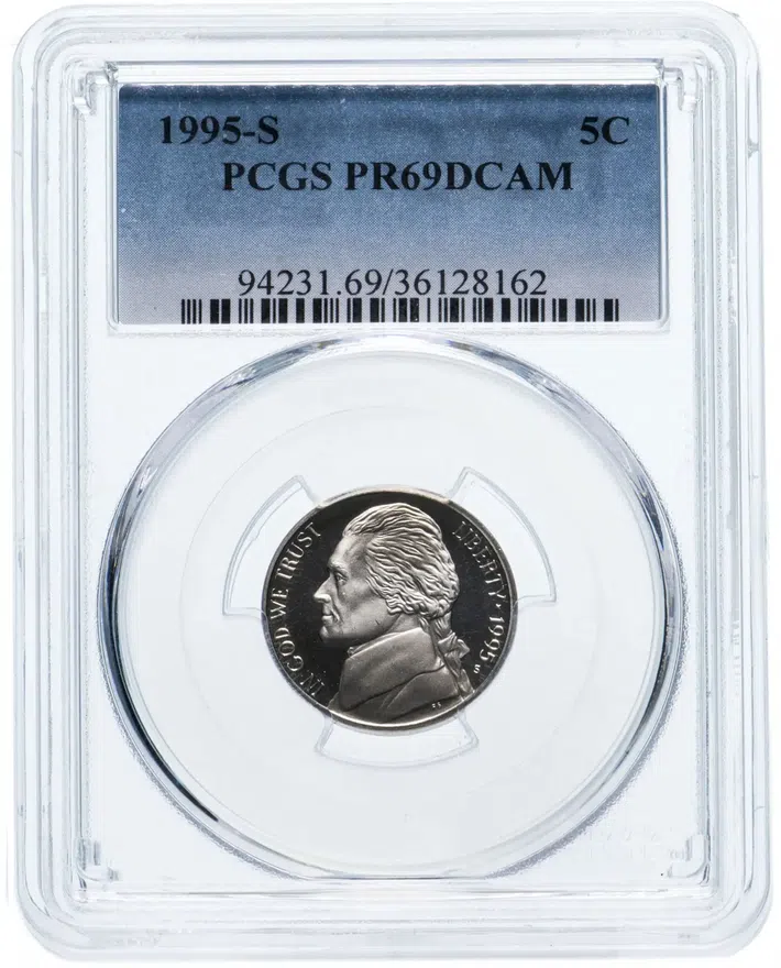 США 5 центов (cents) 1995 S Proof Jefferson Nickel (Джефферсон) в слабе PCGS PR69DCAM, реверс