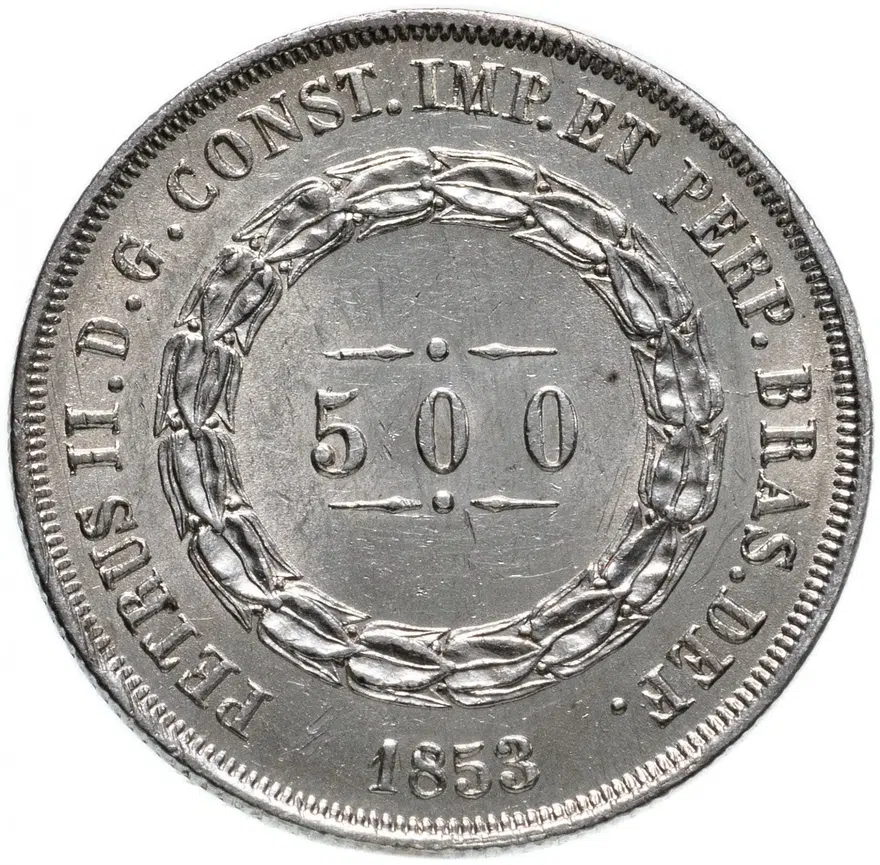Бразилия 500 рейс (reis) 1853, аверс