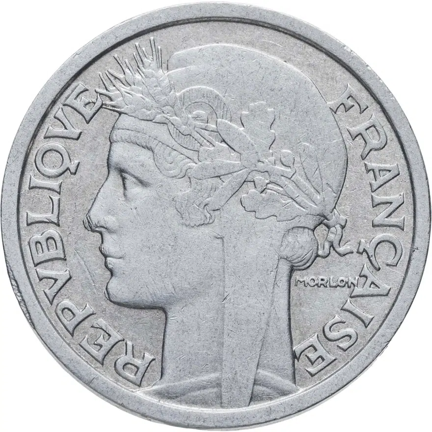 Франция 2 франка (francs) 1946 B  знак монетного двора: "B" - Бомон-ле-Роже, аверс