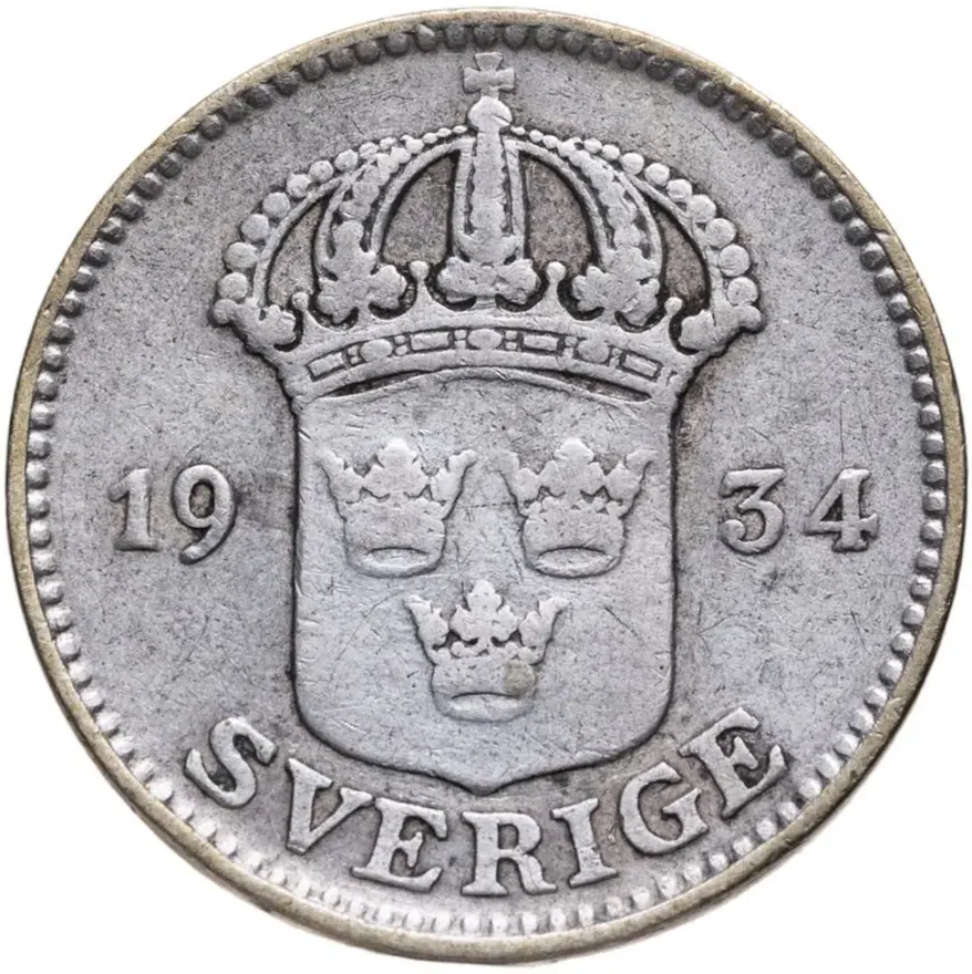 Швеция 25 эре (ore) 1934, аверс