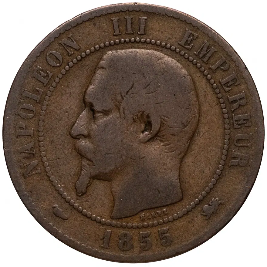 Франция 10 сантимов (centimes) 1855 D, реверс