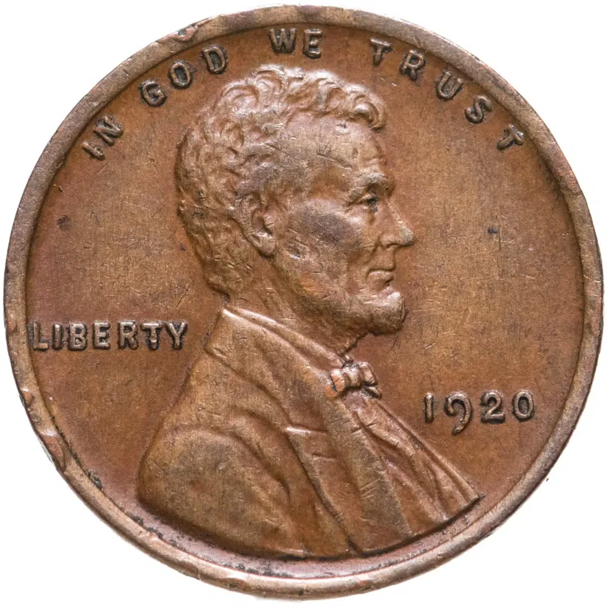 США 1 цент (cent) 1920 без обозначения монетного двора