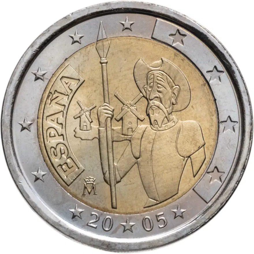 Испания 2 евро 2005 "400 лет первого издания романа "Дон Кихот" Мигеля де Сервантеса"