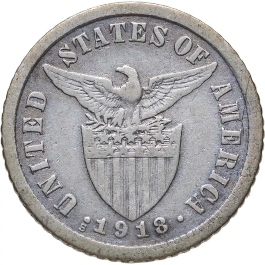 Филиппины 10 сентаво (centavos) 1918, реверс