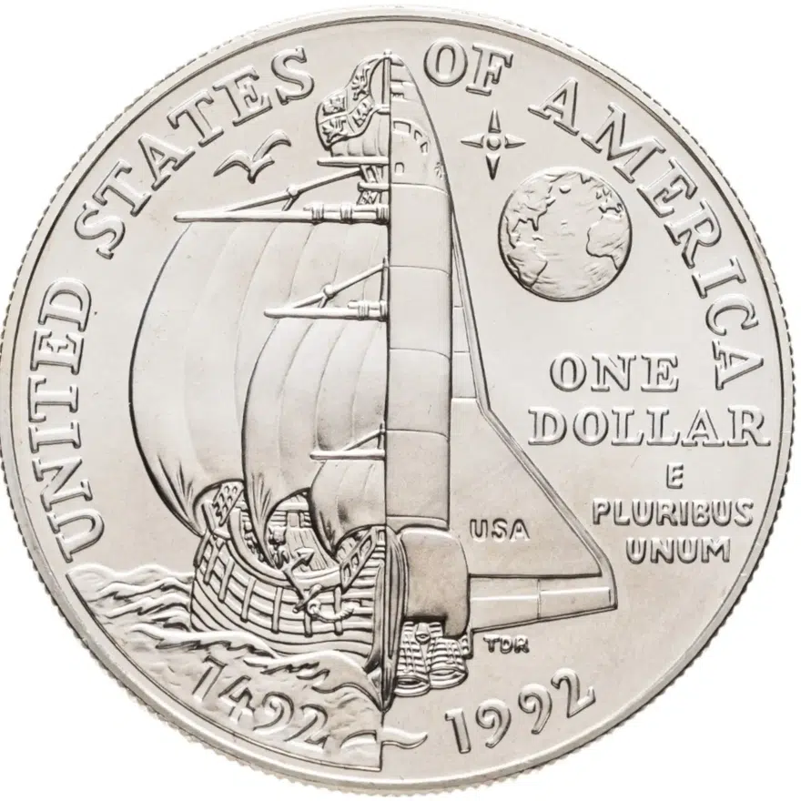 США 1 доллар (dollar) 1992 D Columbus Quincentenary (500 лет открытия Америки Христофором Колумбом) знак монетного двора "D" - Денвер, реверс